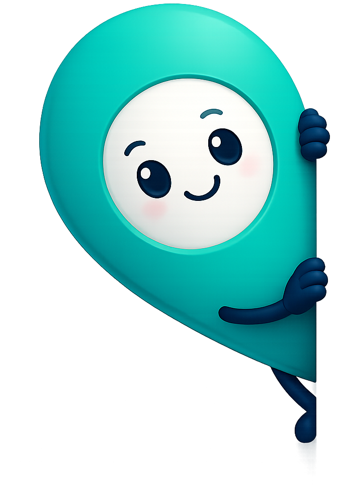 Pinny, the Aroundly mascot, peeking around the app